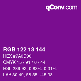 カラーコード: RGB 122 13 144 | qconv.com