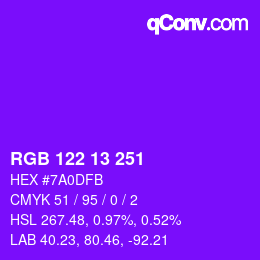 カラーコード: RGB 122 13 251 | qconv.com