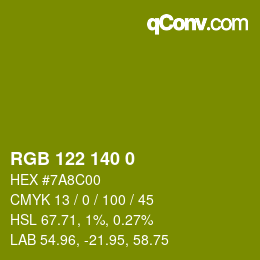 カラーコード: RGB 122 140 0 | qconv.com