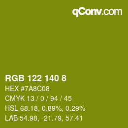 颜色代码: RGB 122 140 8 | qconv.com