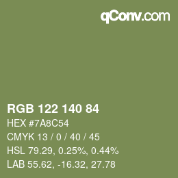 颜色代码: RGB 122 140 84 | qconv.com