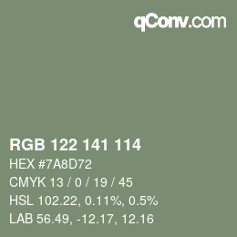 Color code: RGB 122 141 114 | qconv.com