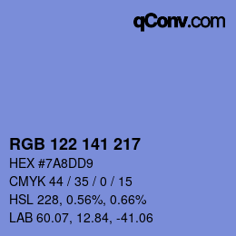 Color code: RGB 122 141 217 | qconv.com