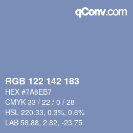 Color code: RGB 122 142 183 | qconv.com