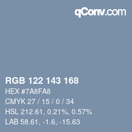 Color code: RGB 122 143 168 | qconv.com