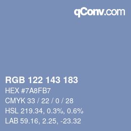 Color code: RGB 122 143 183 | qconv.com