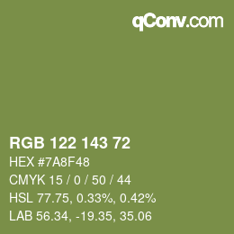 カラーコード: RGB 122 143 72 | qconv.com