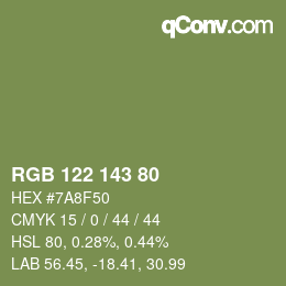 Color code: RGB 122 143 80 | qconv.com