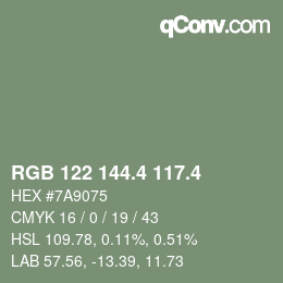 カラーコード: RGB 122 144.4 117.4 | qconv.com