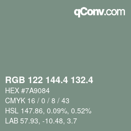 カラーコード: RGB 122 144.4 132.4 | qconv.com