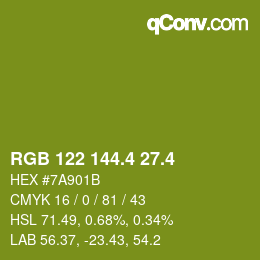 カラーコード: RGB 122 144.4 27.4 | qconv.com