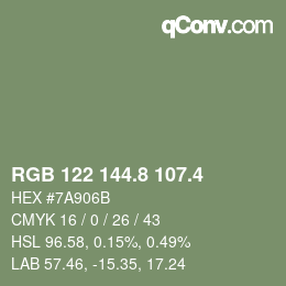 カラーコード: RGB 122 144.8 107.4 | qconv.com