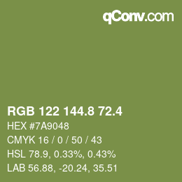カラーコード: RGB 122 144.8 72.4 | qconv.com