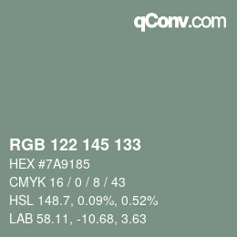 Farbcode: RGB 122 145 133 | qconv.com