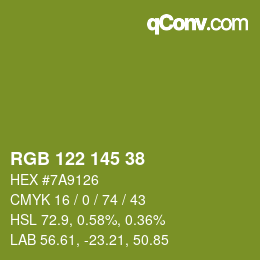 Color code: RGB 122 145 38 | qconv.com