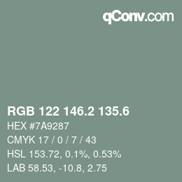 カラーコード: RGB 122 146.2 135.6 | qconv.com