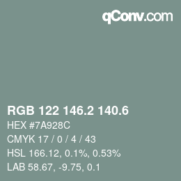 カラーコード: RGB 122 146.2 140.6 | qconv.com