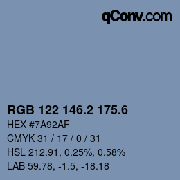 カラーコード: RGB 122 146.2 175.6 | qconv.com