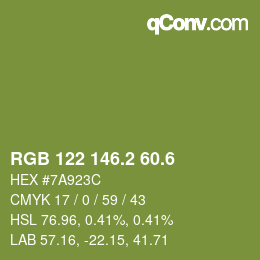 カラーコード: RGB 122 146.2 60.6 | qconv.com