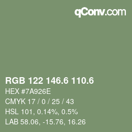 カラーコード: RGB 122 146.6 110.6 | qconv.com