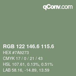 カラーコード: RGB 122 146.6 115.6 | qconv.com