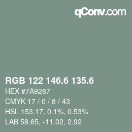 カラーコード: RGB 122 146.6 135.6 | qconv.com