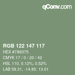 カラーコード: RGB 122 147 117 | qconv.com