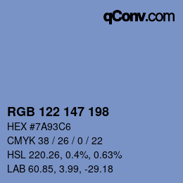 Color code: RGB 122 147 198 | qconv.com