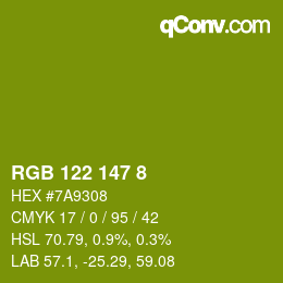 カラーコード: RGB 122 147 8 | qconv.com