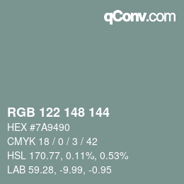 颜色代码: RGB 122 148 144 | qconv.com