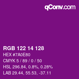 カラーコード: RGB 122 14 128 | qconv.com