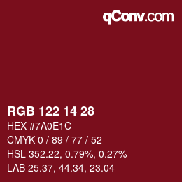 カラーコード: RGB 122 14 28 | qconv.com