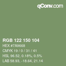 Color code: RGB 122 150 104 | qconv.com