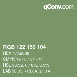 Color code: RGB 122 150 104 | qconv.com