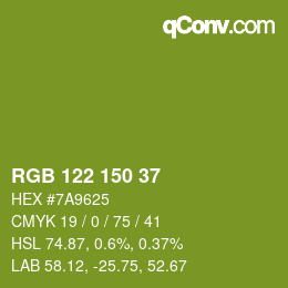 Color code: RGB 122 150 37 | qconv.com