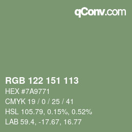 Color code: RGB 122 151 113 | qconv.com