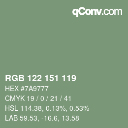 Código de color: RGB 122 151 119 | qconv.com