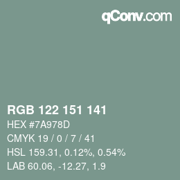 颜色代码: RGB 122 151 141 | qconv.com