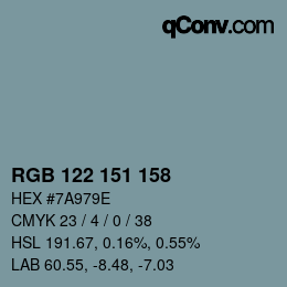 颜色代码: RGB 122 151 158 | qconv.com