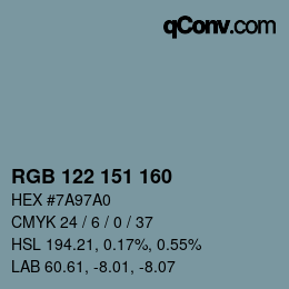 Color code: RGB 122 151 160 | qconv.com