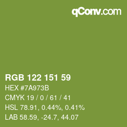 Color code: RGB 122 151 59 | qconv.com