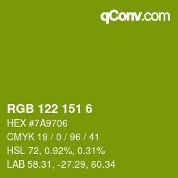 Color code: RGB 122 151 6 | qconv.com