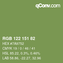 Color code: RGB 122 151 82 | qconv.com