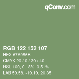 Color code: RGB 122 152 107 | qconv.com