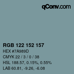 Código de color: RGB 122 152 157 | qconv.com