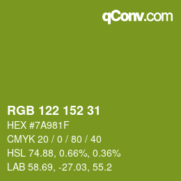 Color code: RGB 122 152 31 | qconv.com