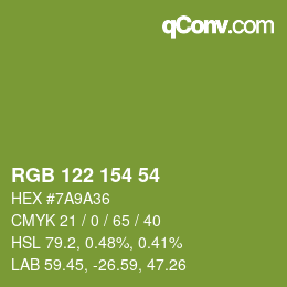 Color code: RGB 122 154 54 | qconv.com