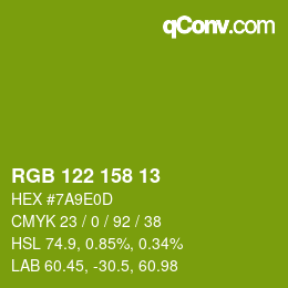 カラーコード: RGB 122 158 13 | qconv.com