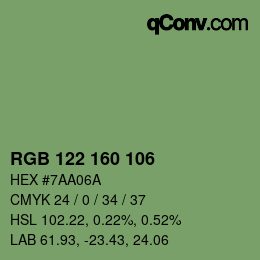 颜色代码: RGB 122 160 106 | qconv.com