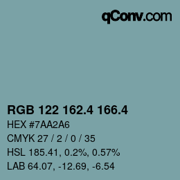 カラーコード: RGB 122 162.4 166.4 | qconv.com